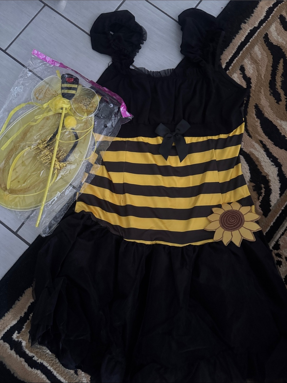 Ladies NEW Bumblebee Costume Dress with Accessories - Black & Yellow